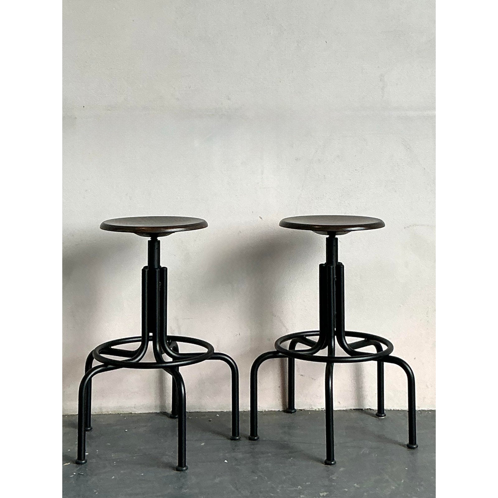 Vintage Industrial Swivel Stools - A Pair - Top view