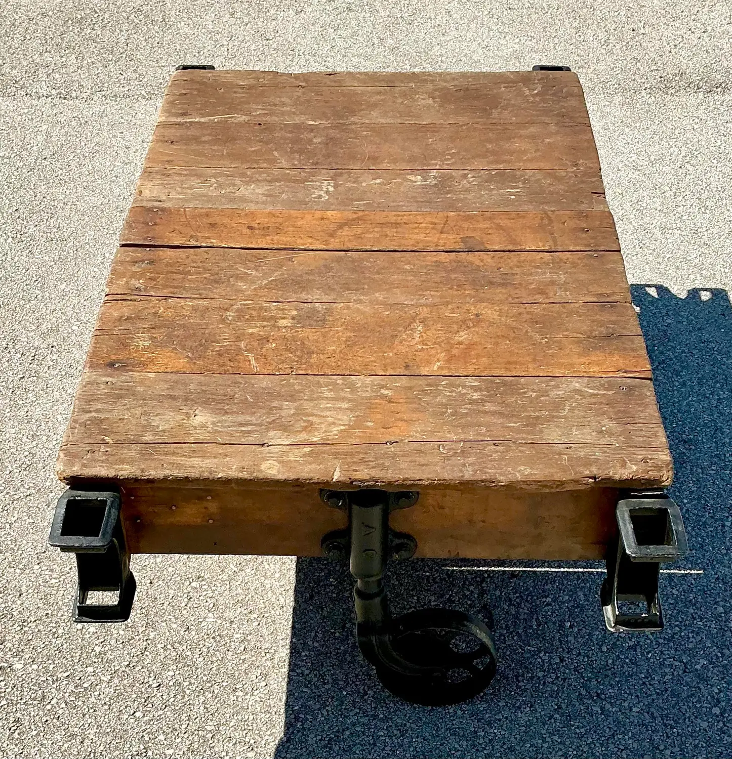 Vintage Industrial Wagon Coffee Table - Side view