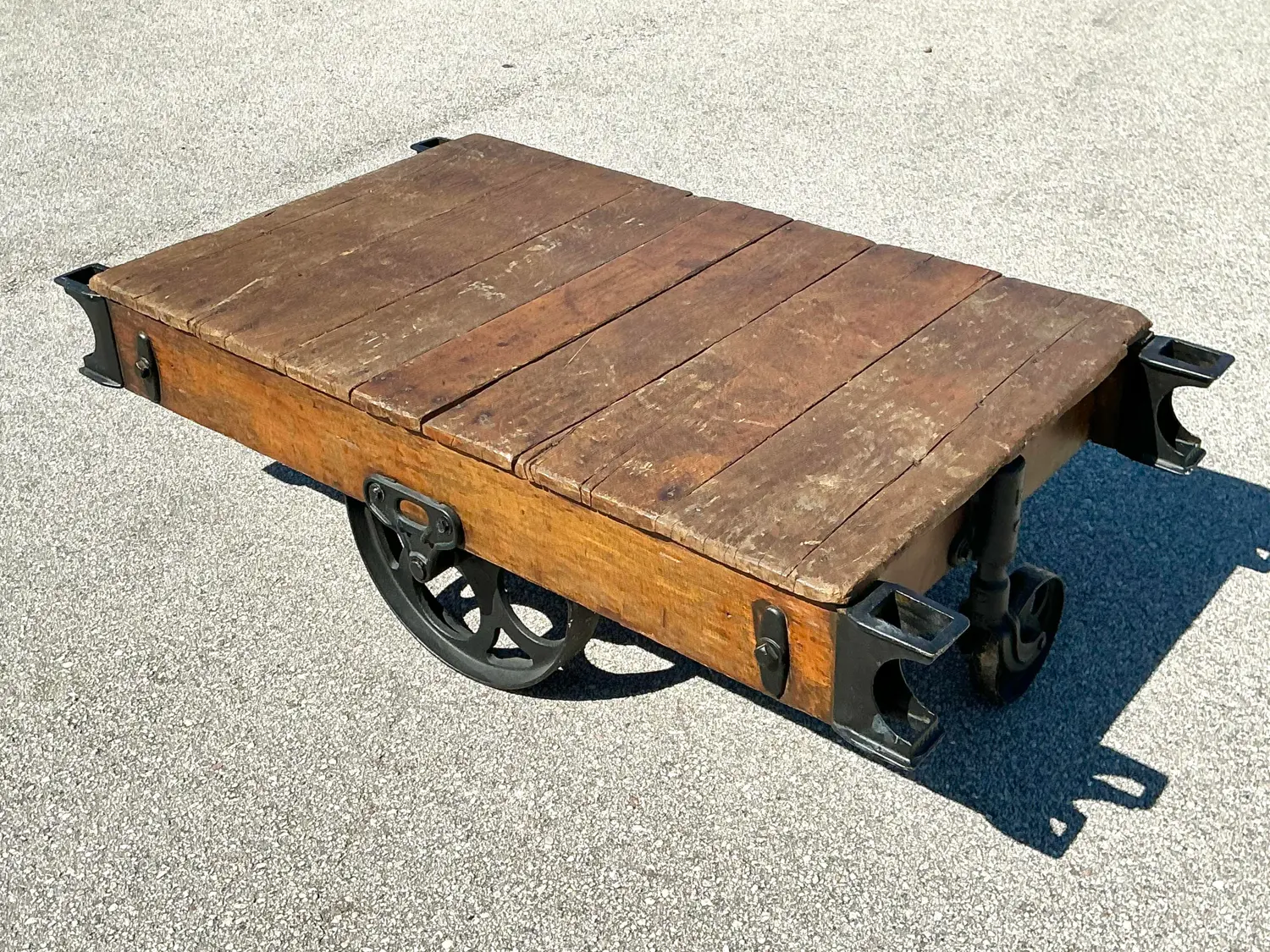Vintage Industrial Wagon Coffee Table - Top view