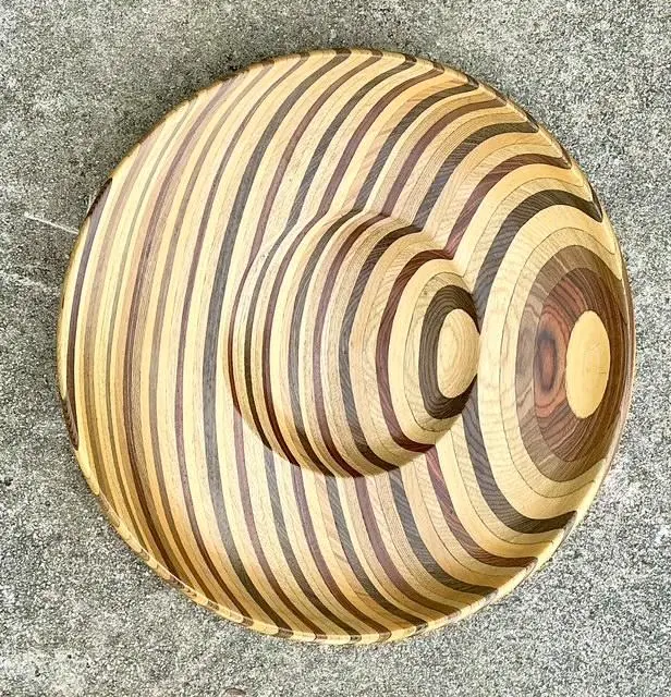 Vintage Inlay Wood Monumental Bowl - Back view