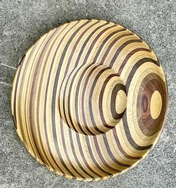 Vintage Inlay Wood Monumental Bowl - Side view