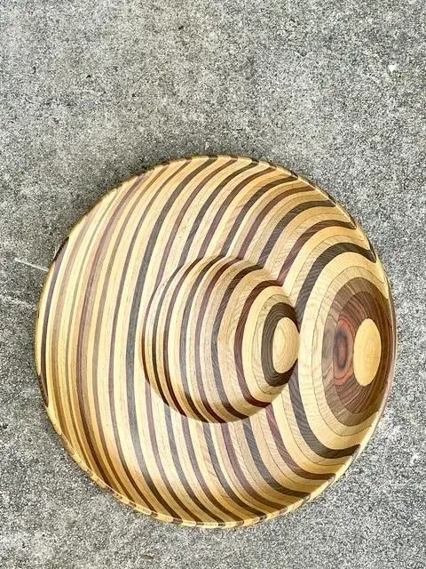 Vintage Inlay Wood Monumental Bowl - Top view
