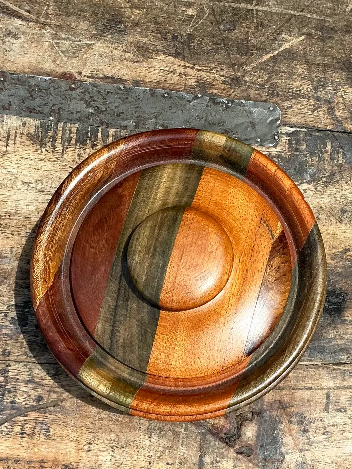 Vintage Inlay Wood Round Lidded Box