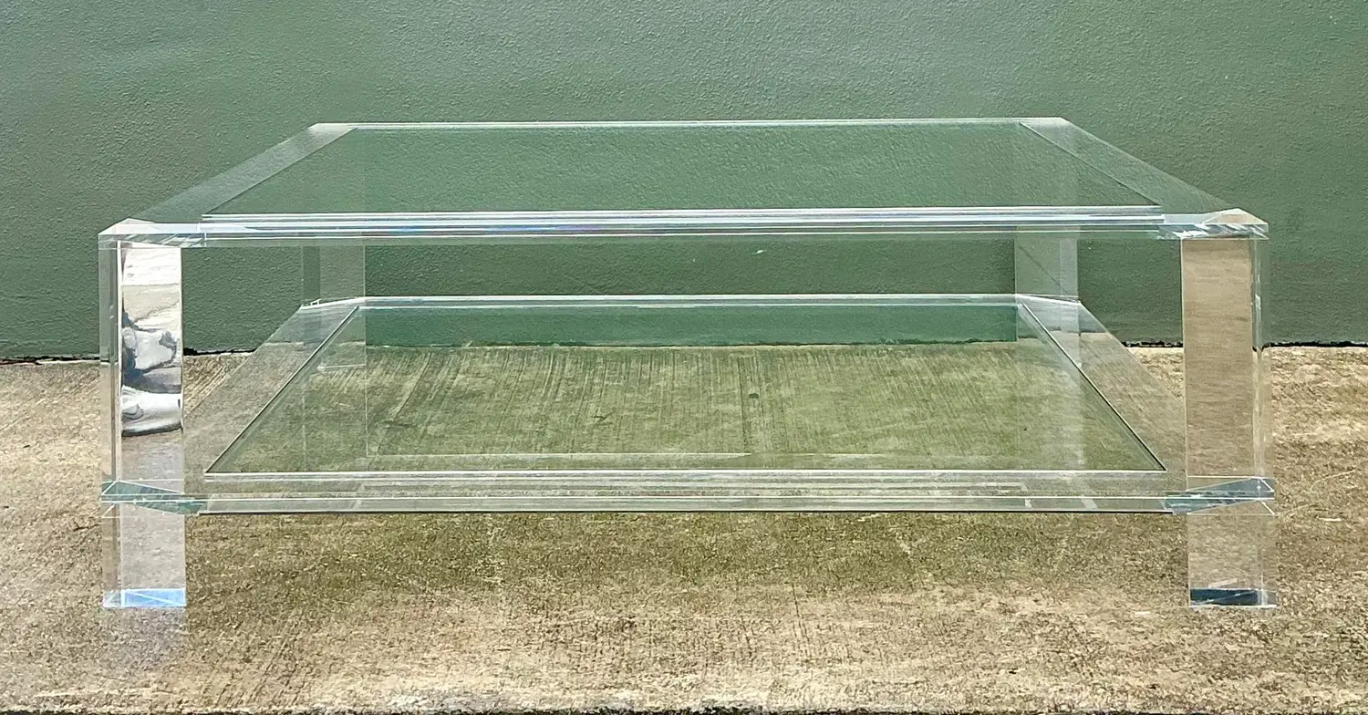 Vintage Interlude Home Lucite Coffee Table With Inset Glass - Detail view