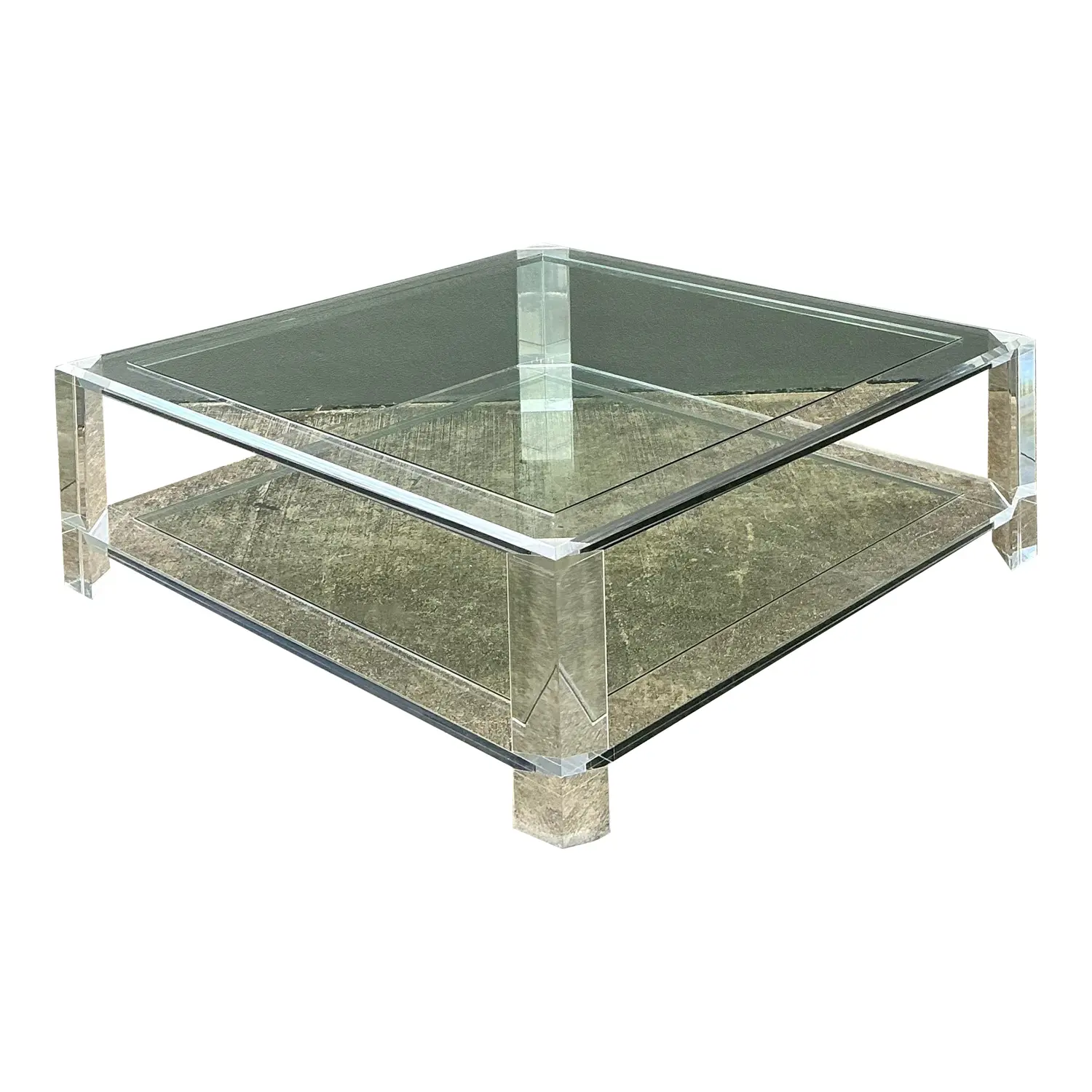 Vintage Interlude Home Lucite Coffee Table With Inset Glass