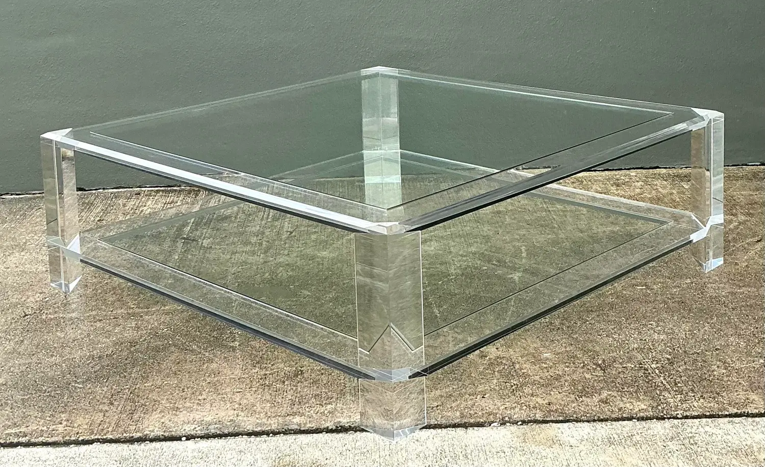 Vintage Interlude Home Lucite Coffee Table With Inset Glass - Side view