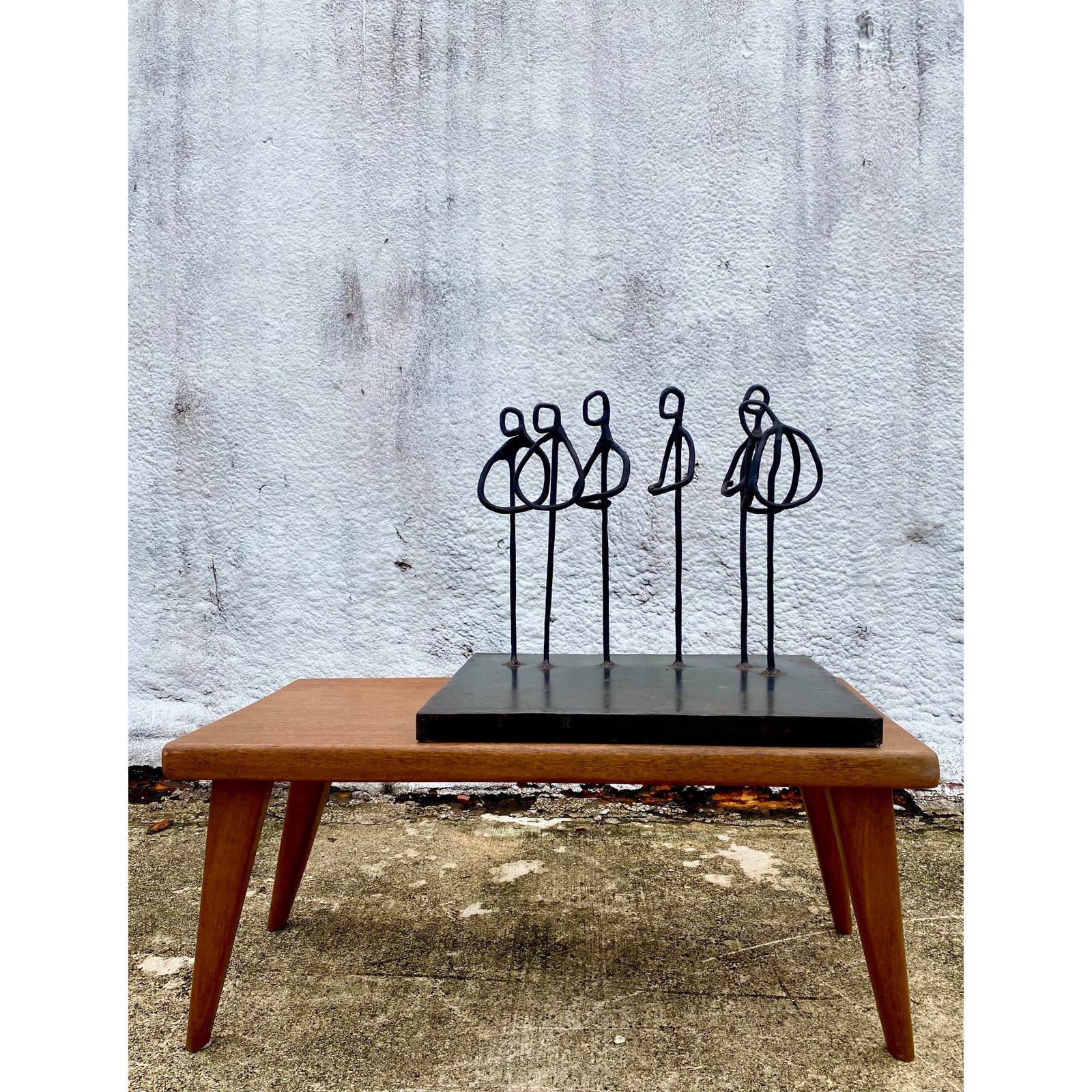 Vintage Iron Original Sculpture of Gathering Signed Acs - Top view