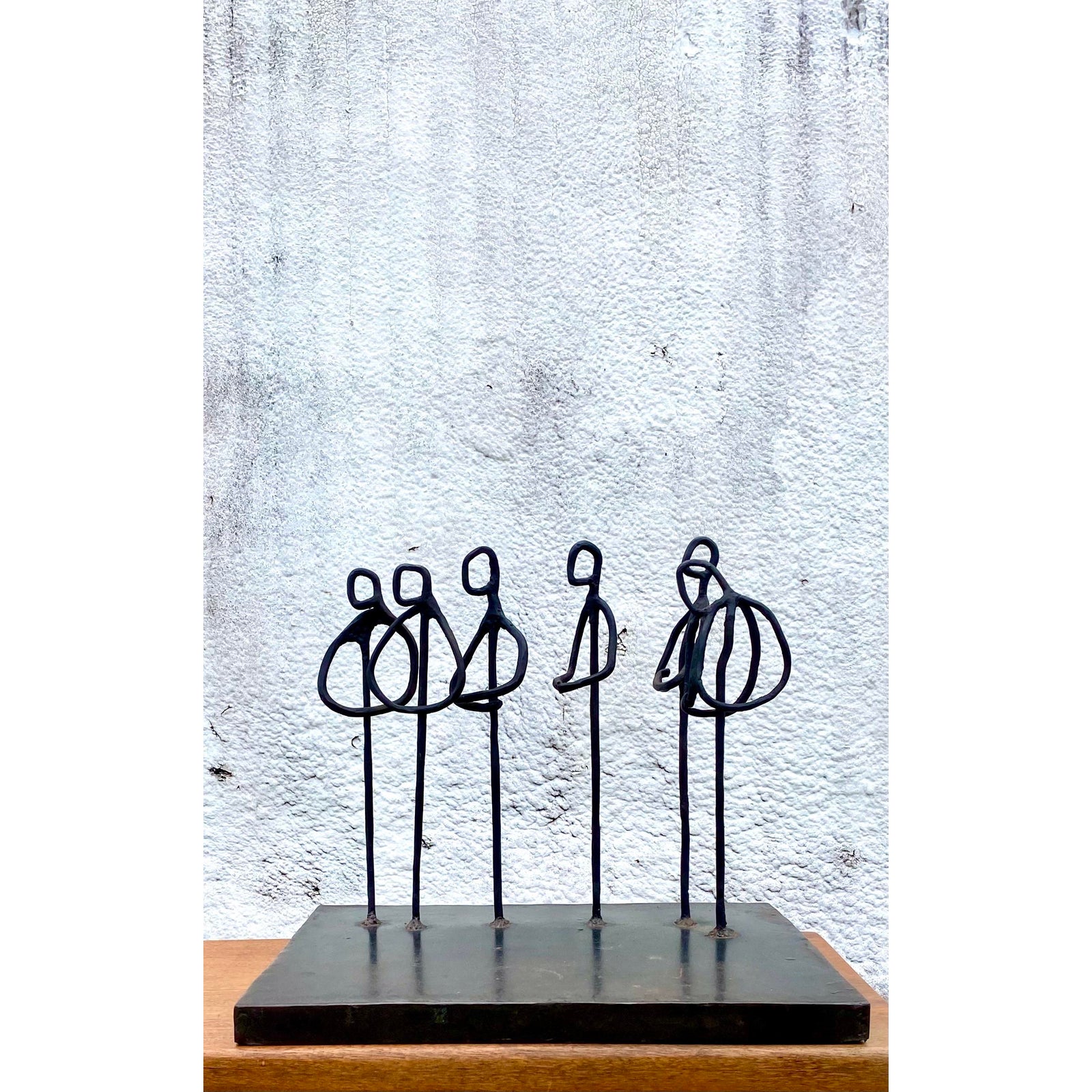 Vintage Iron Original Sculpture of Gathering Signed Acs - Back view