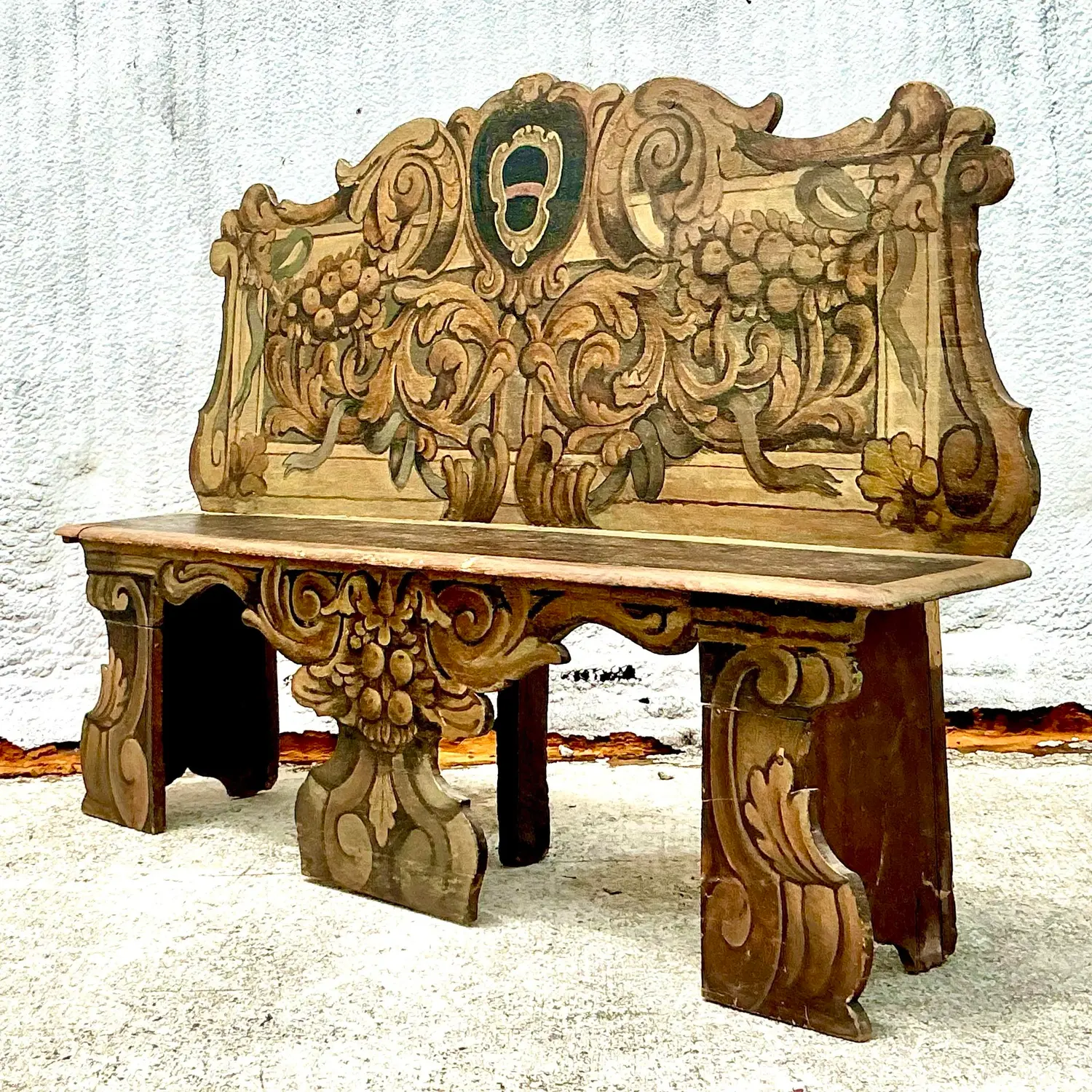 Vintage Italian 19th Century Hand Painted Cassapanca Bench - Detail view