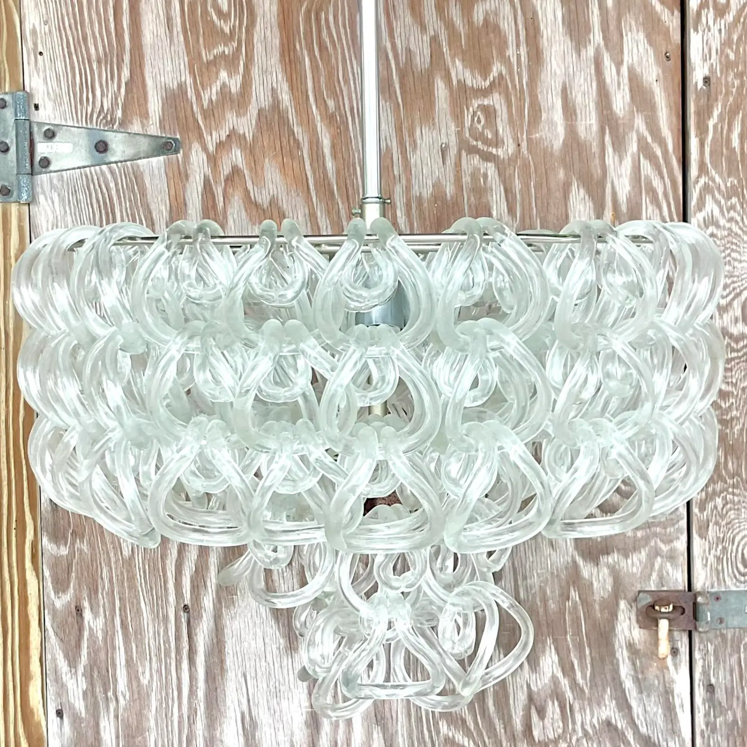 Vintage Italian Angelo Mangiarotti “Giogalli” Glass Rings Chandelier - Side view
