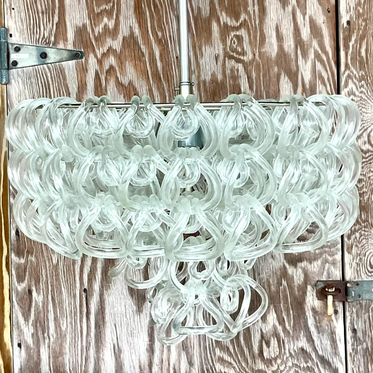 Vintage Italian Angelo Mangiarotti “Giogalli” Glass Rings Chandelier - Top view