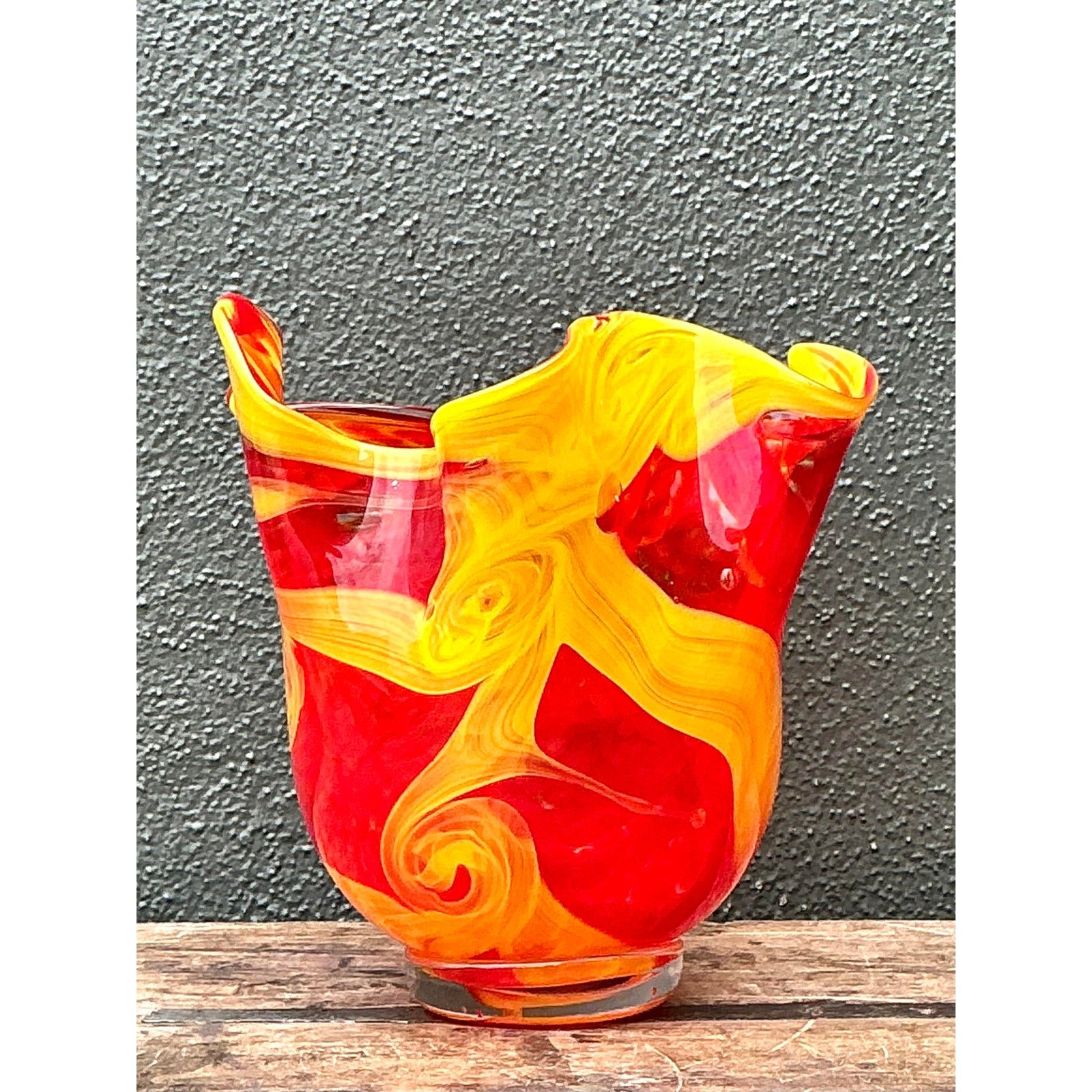 Vintage Italian Art Glass Vase After Murano - Top view