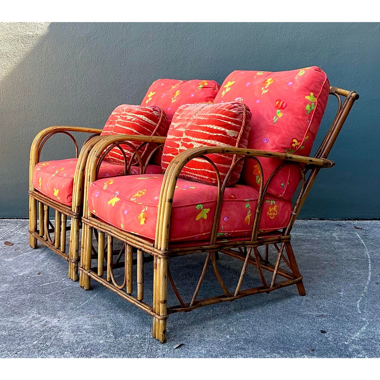 Vintage Italian Bent Rattan Lounge Chairs - A Pair - Detail view