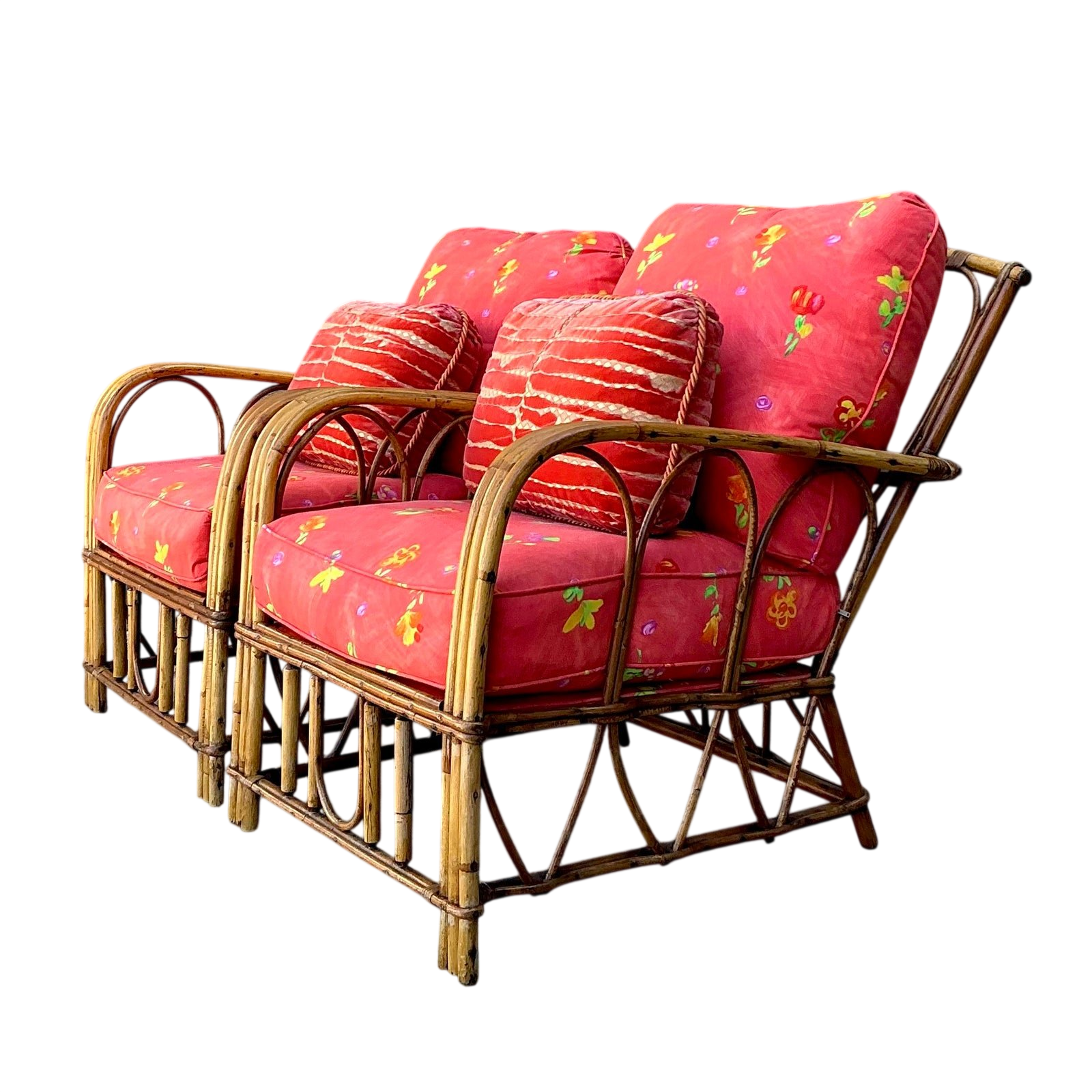 Vintage Italian Bent Rattan Lounge Chairs - A Pair