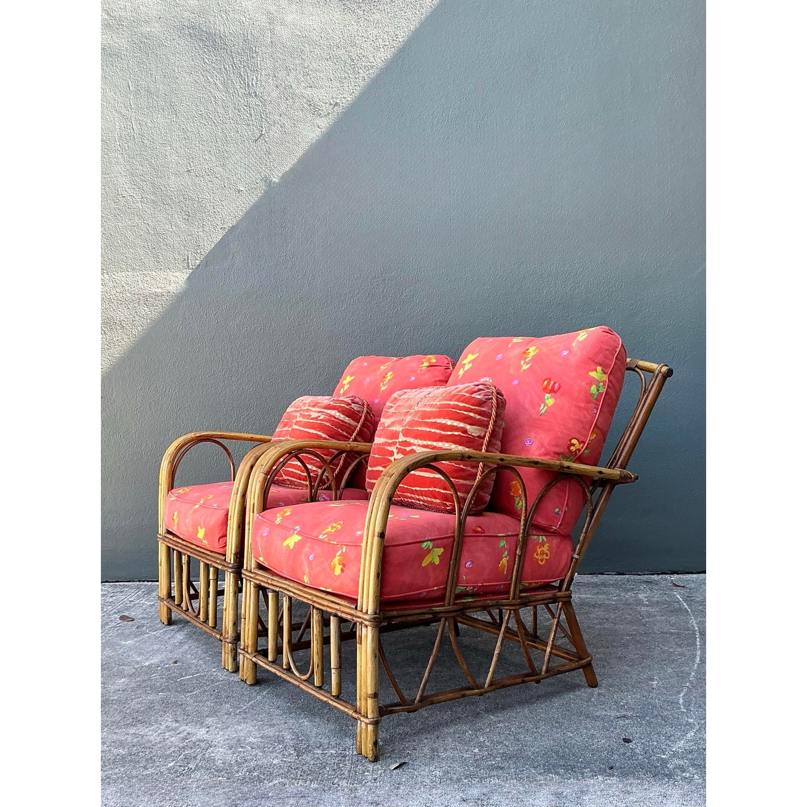 Vintage Italian Bent Rattan Lounge Chairs - A Pair - Top view