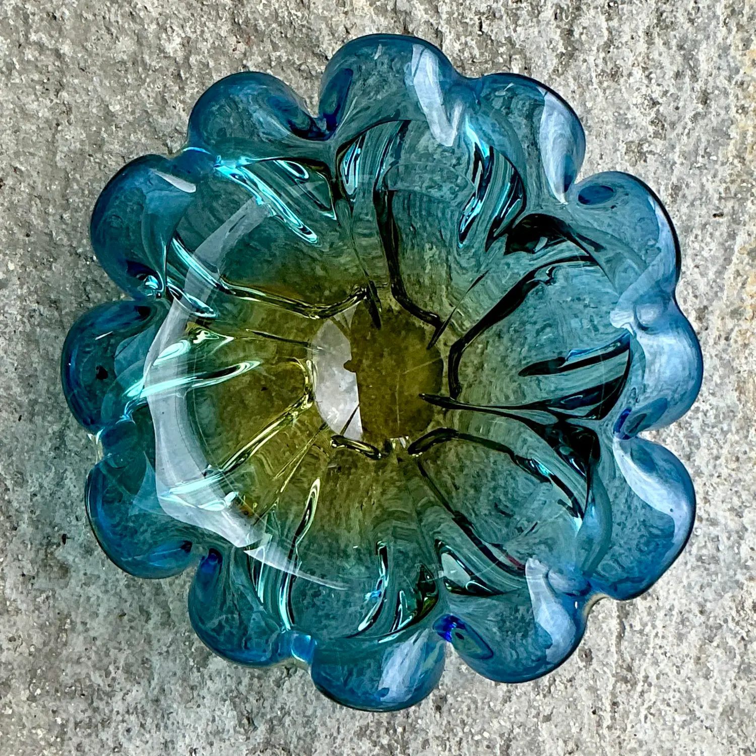 Vintage Italian Blown Glass Bowl After Murano - Top view