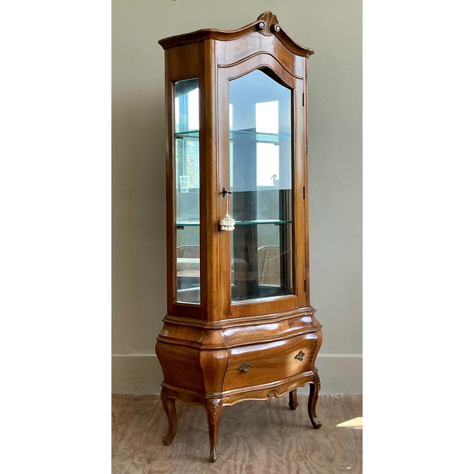Vintage Italian Burl Wood Curio Cabinet - Side view