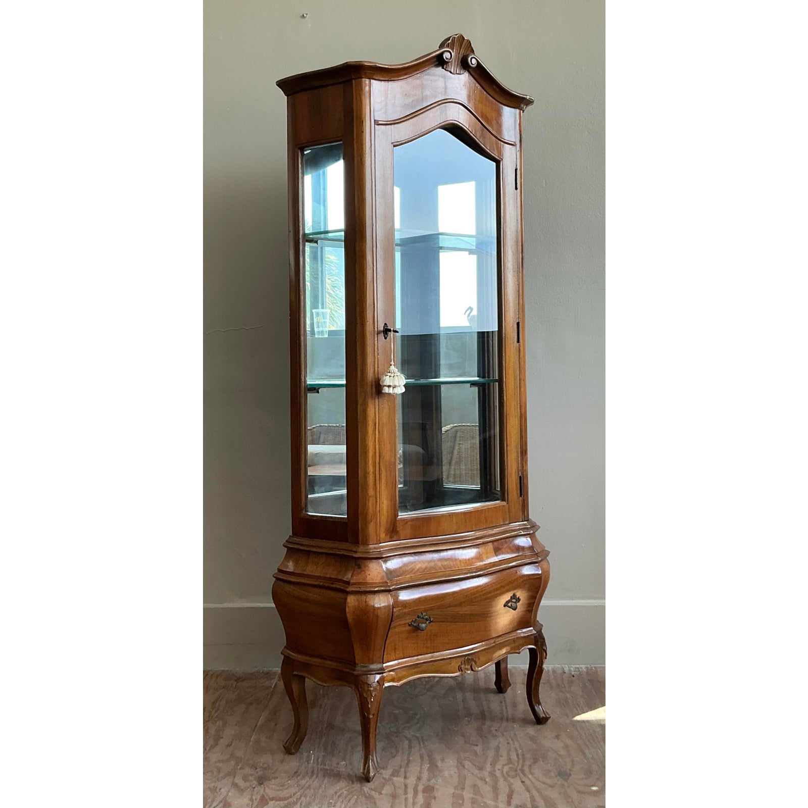 Vintage Italian Burl Wood Curio Cabinet - Top view