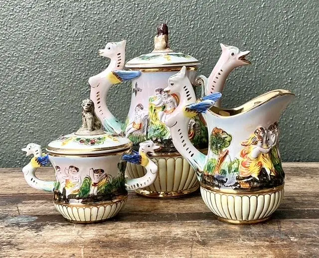 Vintage Italian Capidimonte Demitasse Tea - Set of 27 - Top view