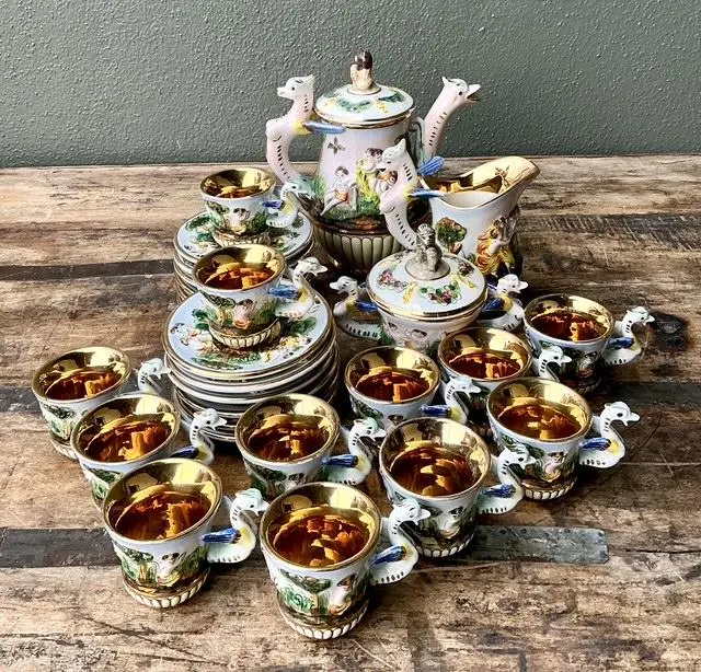 Vintage Italian Capidimonte Demitasse Tea - Set of 27 - Back view