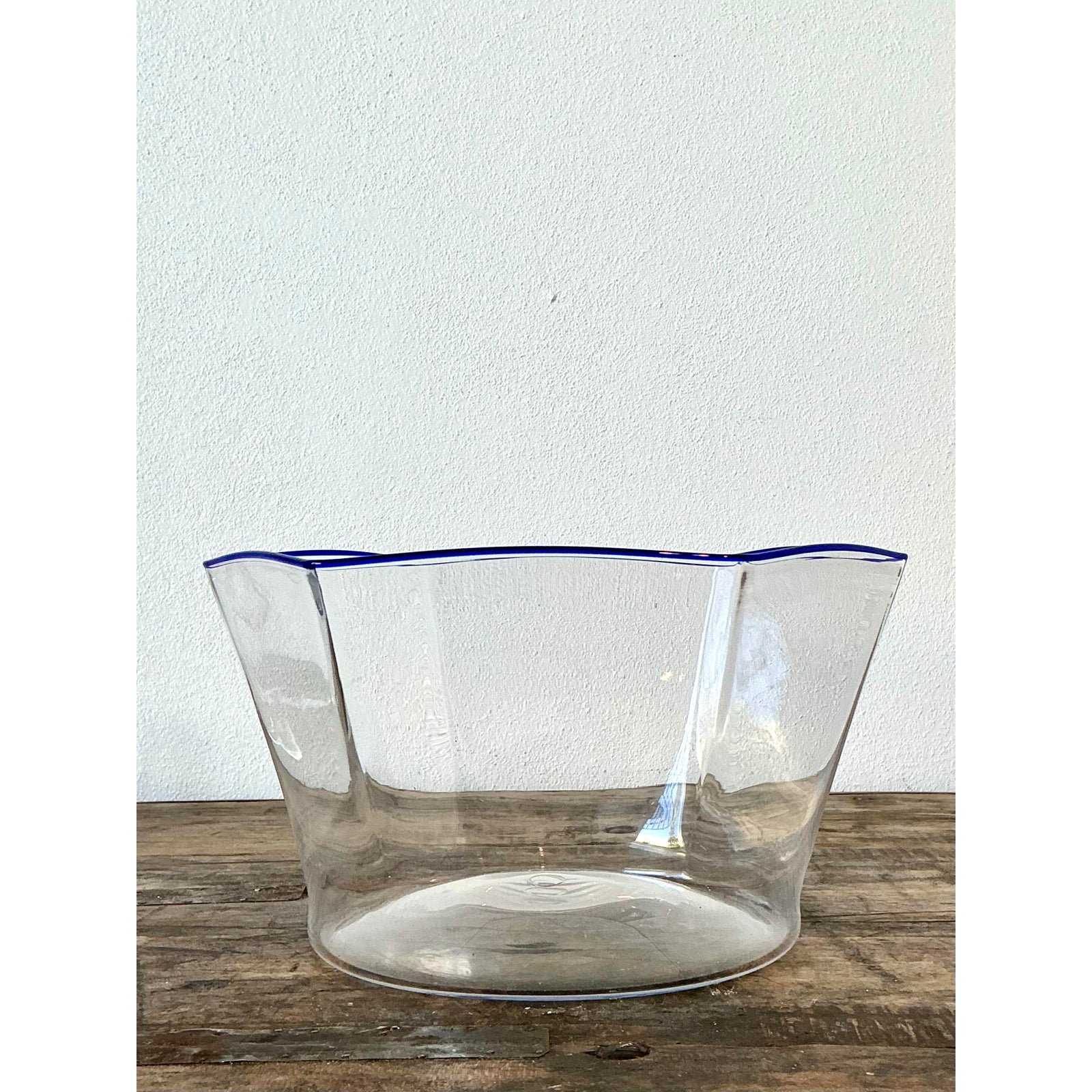Vintage Italian Carlo Scarpa for Murano Blue Tipped Bowl - Side view
