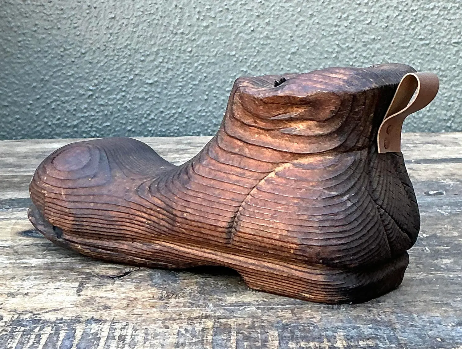 Vintage Italian Carved Wooden Shoe - Side view