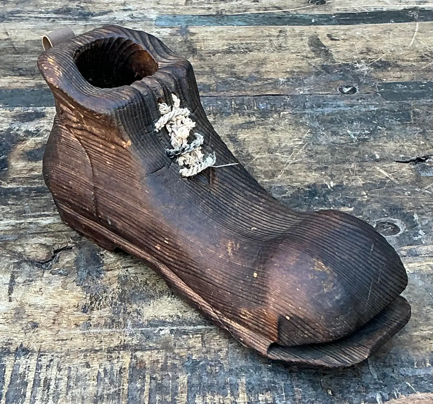 Vintage Italian Carved Wooden Shoe - Back view