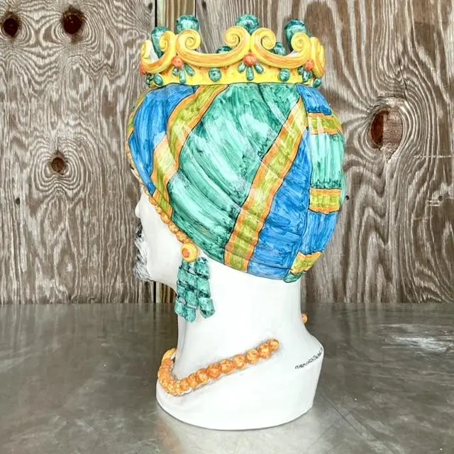 Vintage Italian Ceramiche Di Caltagirone Hand Painted Figure Planter - Back view