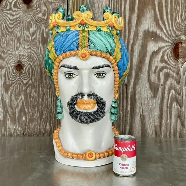 Vintage Italian Ceramiche Di Caltagirone Hand Painted Figure Planter - Side view