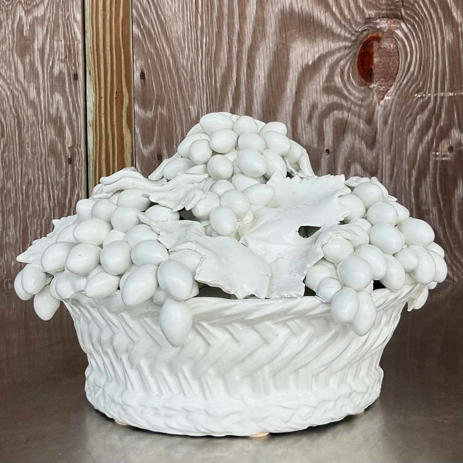 Vintage Italian Este Blanc De Chine Glazed Ceramic Fruit Bowl - Side view