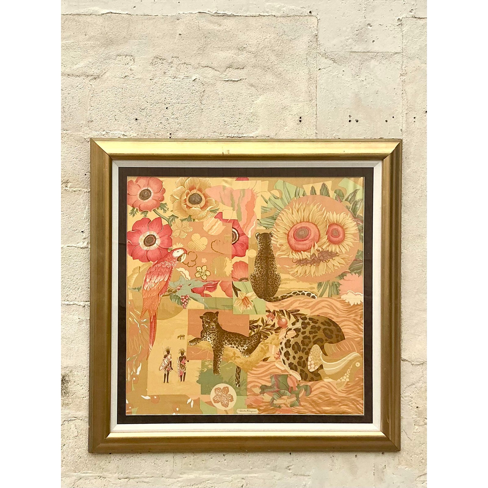 Vintage Italian Framed Salvatore Ferragamo Place Print Scarf - Detail view