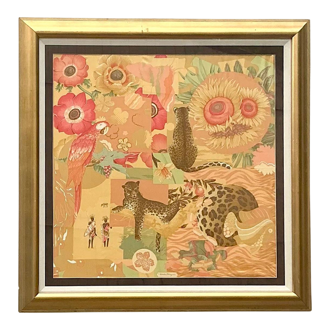Vintage Italian Framed Salvatore Ferragamo Place Print Scarf