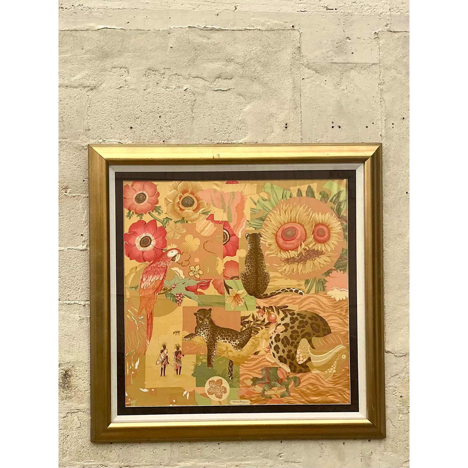 Vintage Italian Framed Salvatore Ferragamo Place Print Scarf - Side view