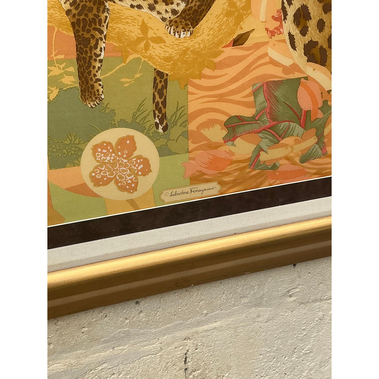 Vintage Italian Framed Salvatore Ferragamo Place Print Scarf - Back view
