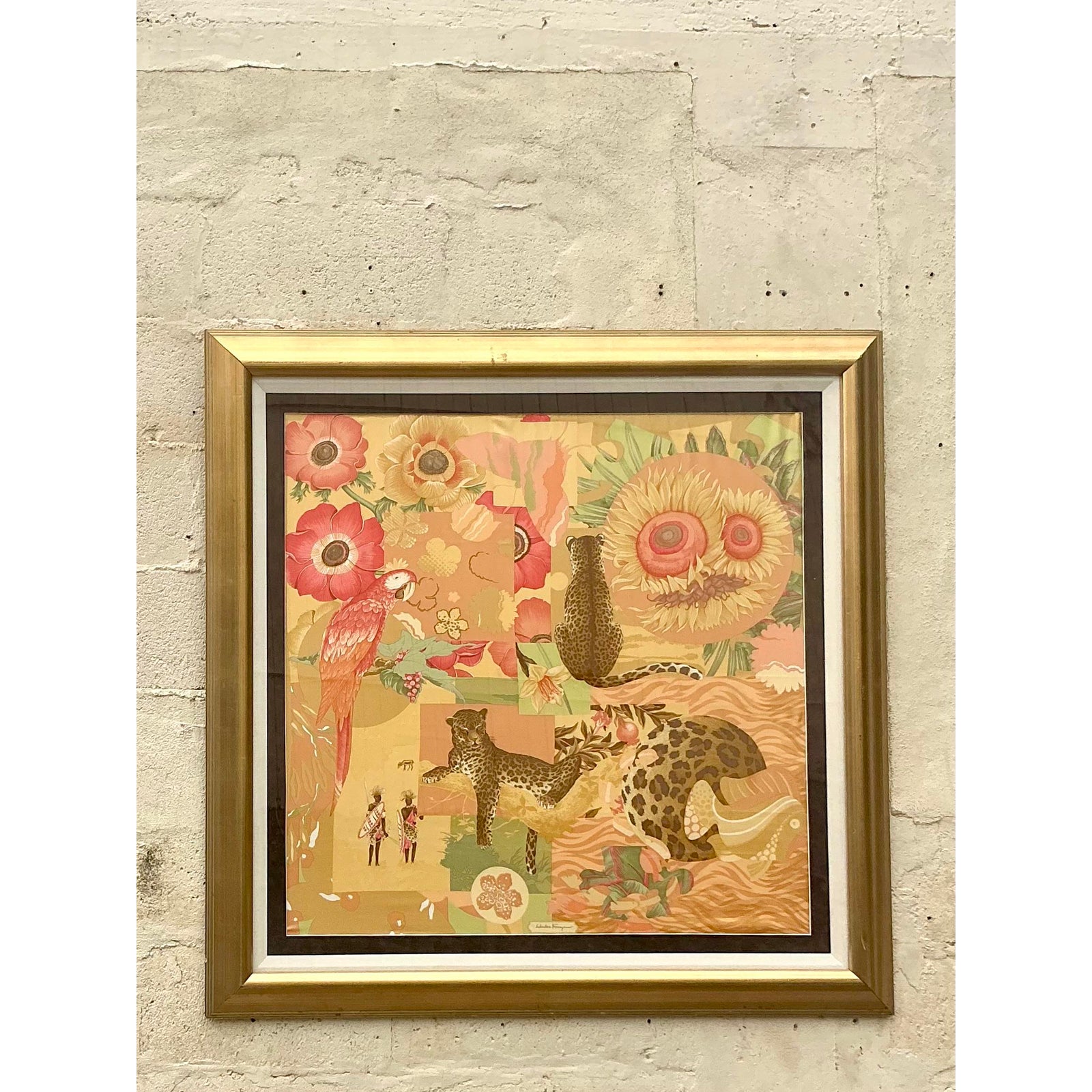Vintage Italian Framed Salvatore Ferragamo Place Print Scarf - Top view