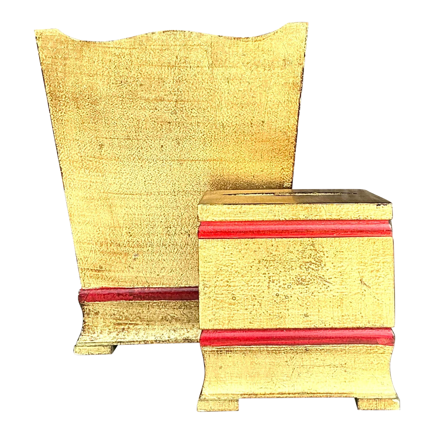 Vintage Italian Gilt Bathroom Accessories - Set of 2 - Detail view