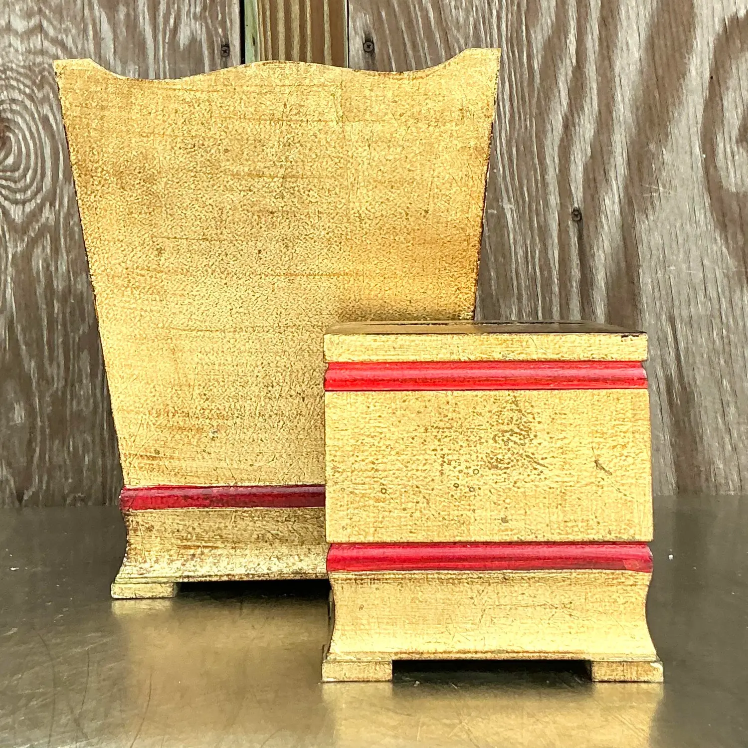 Vintage Italian Gilt Bathroom Accessories - Set of 2 - Top view
