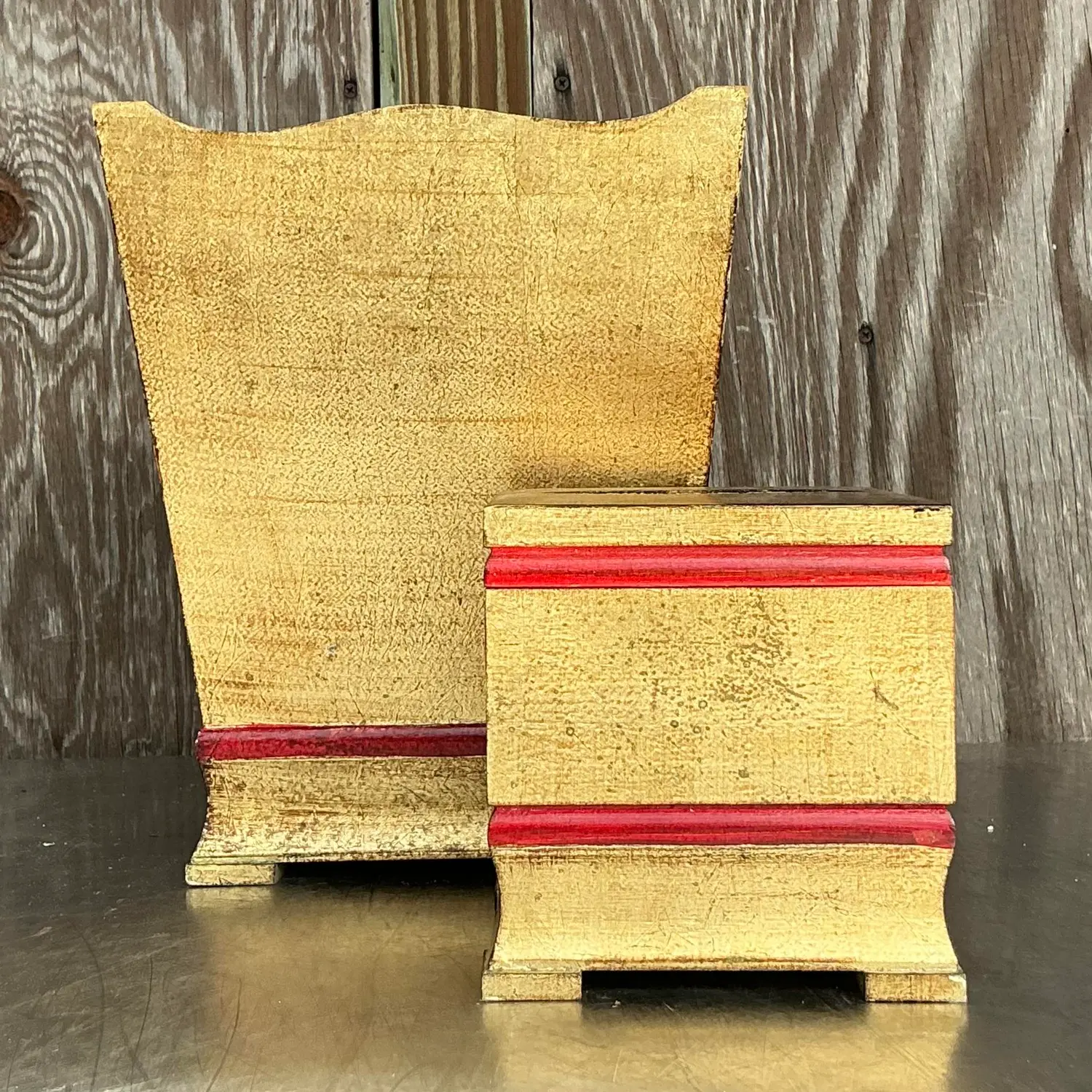 Vintage Italian Gilt Bathroom Accessories - Set of 2 - Back view