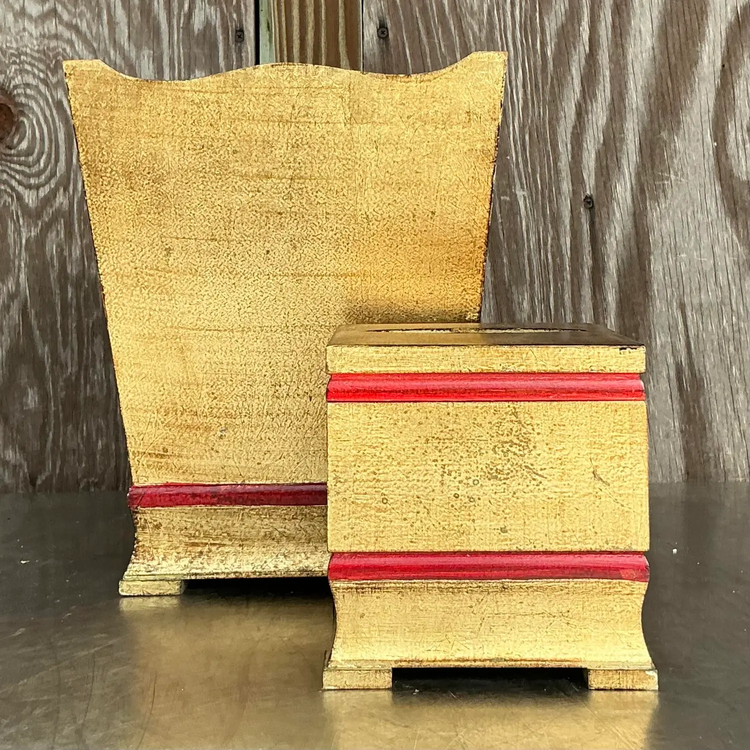 Vintage Italian Gilt Bathroom Accessories - Set of 2 - Side view