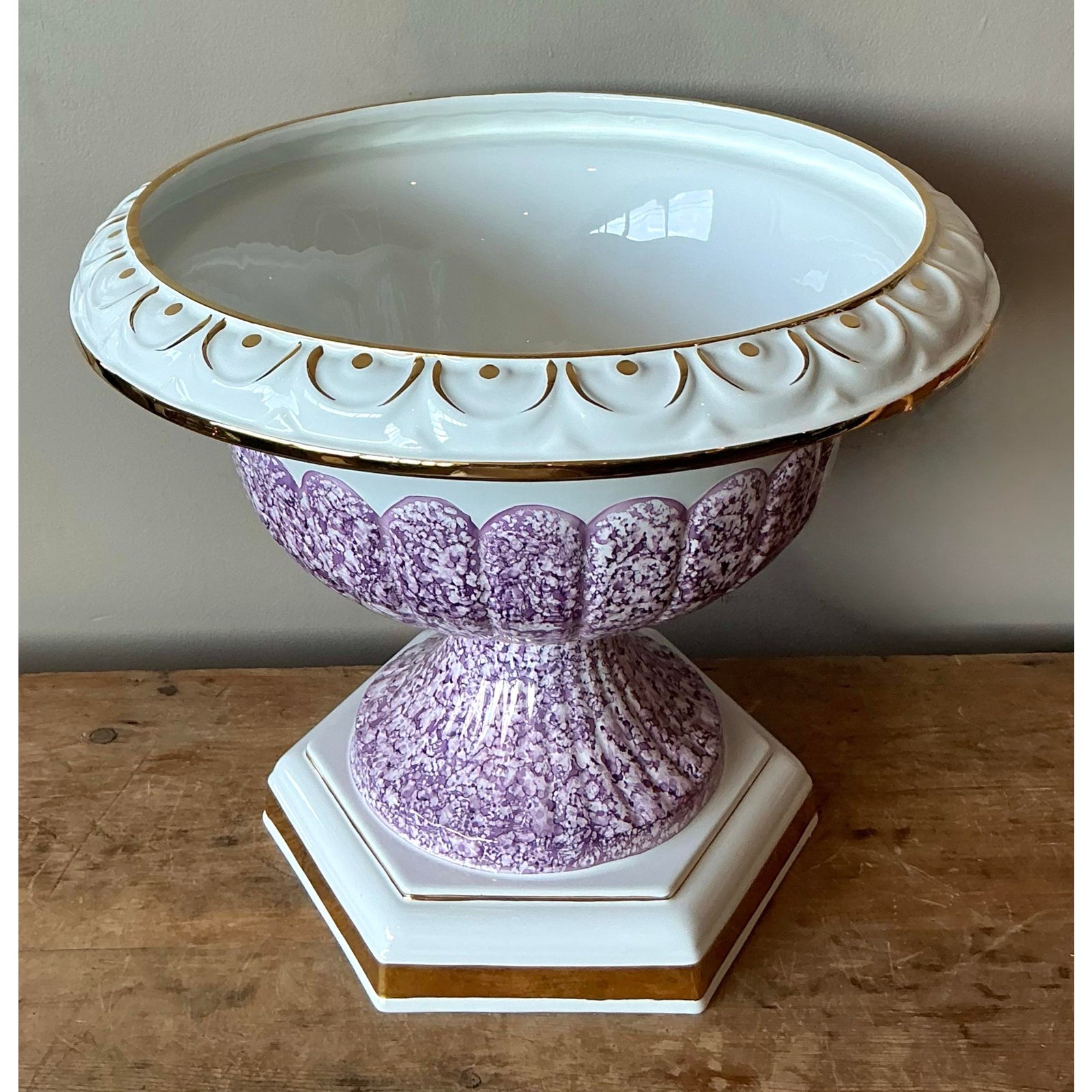 Vintage Italian Gilt Tipped Centerpiece Bowl - Top view
