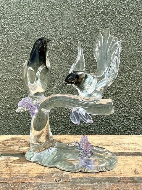 Vintage Italian Glass Lovebirds After Murano - Side view