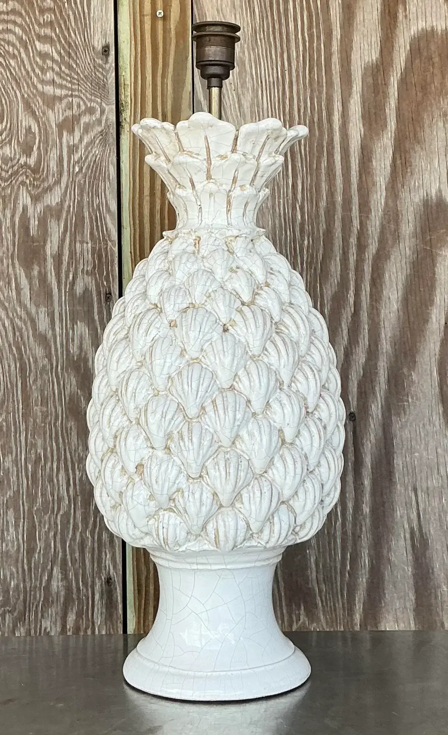 Vintage Italian Glazed Ceccerelli Pineapple Table Lamp - Detail view