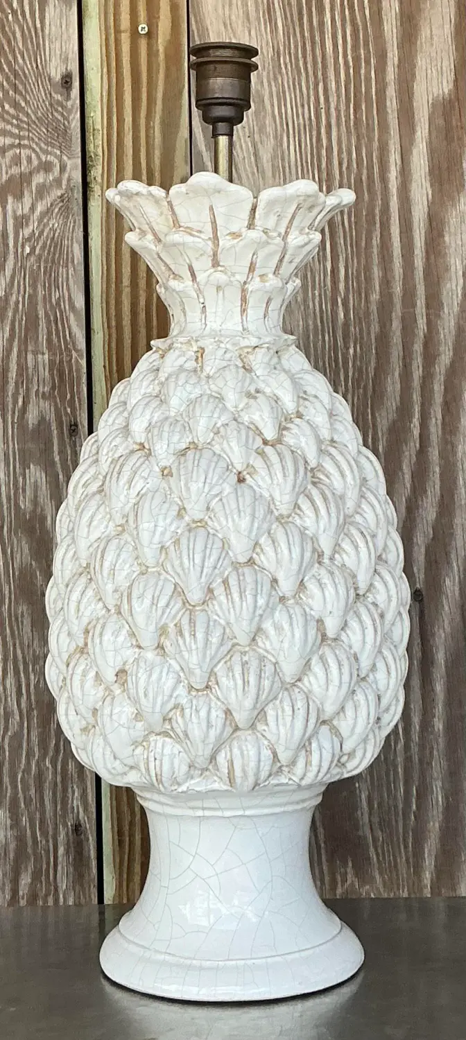Vintage Italian Glazed Ceccerelli Pineapple Table Lamp - Side view