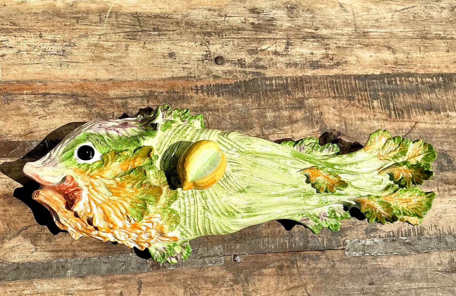 Vintage Italian Glazed Ceramic Fish Tureen - Side view