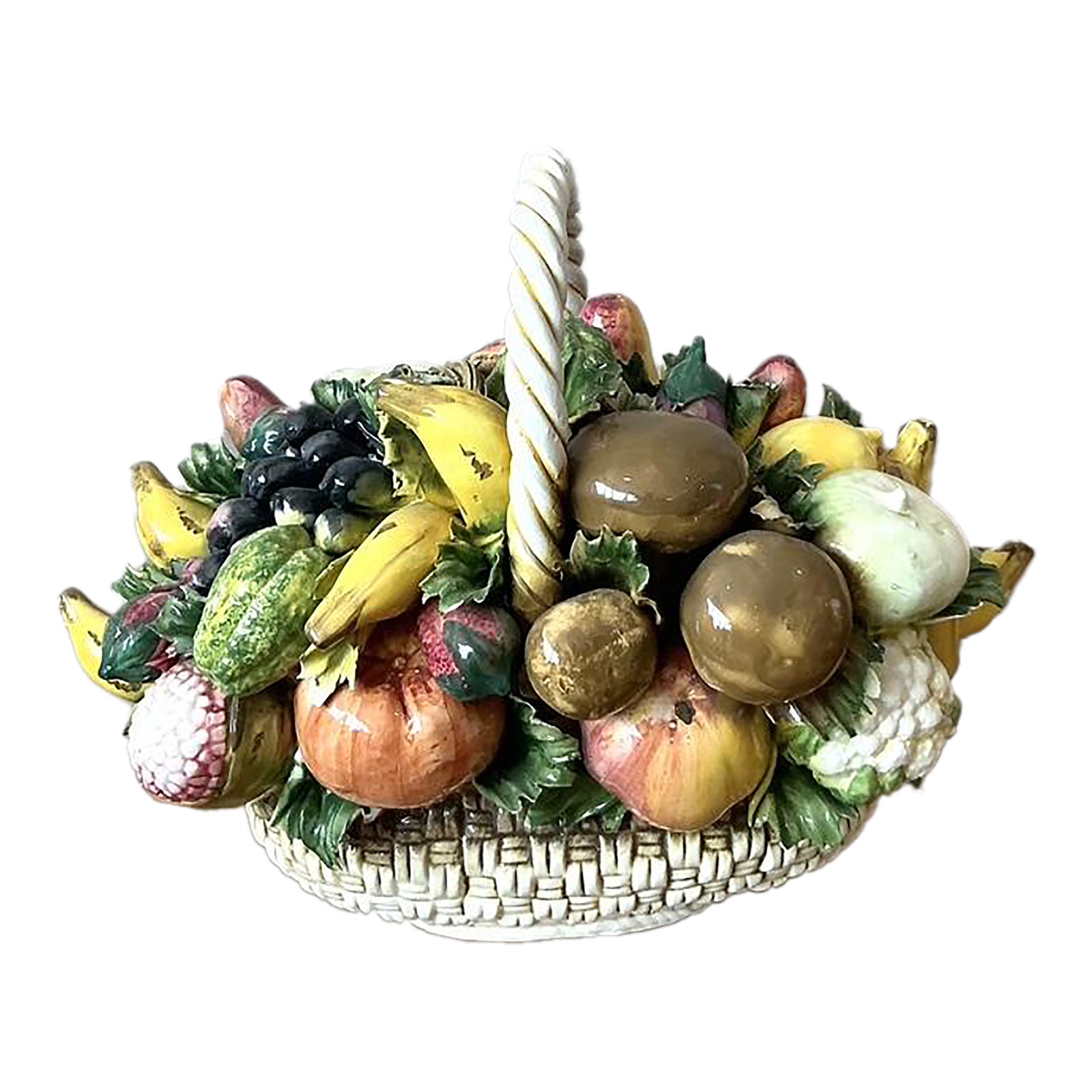 Vintage Italian Glazed Ceramic Fruit Basket - Detail view