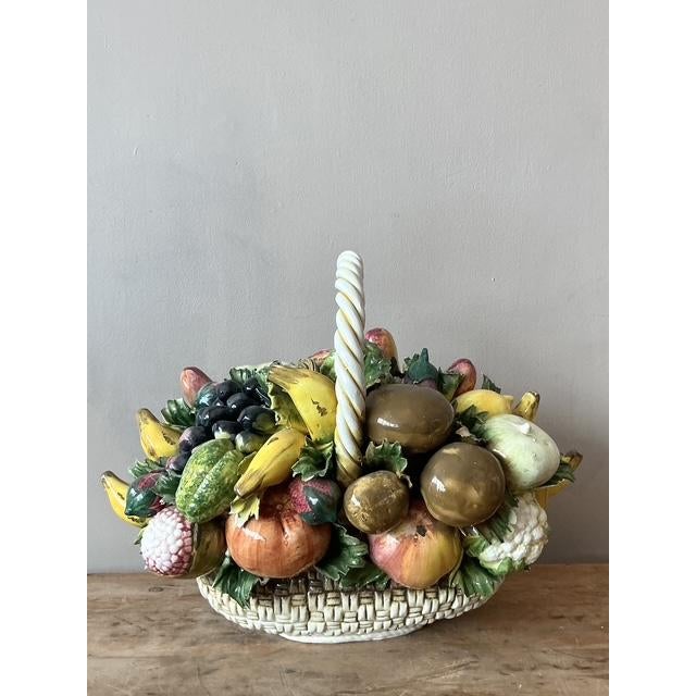 Vintage Italian Glazed Ceramic Fruit Basket - Side view