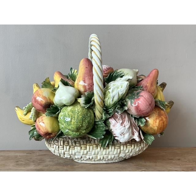 Vintage Italian Glazed Ceramic Fruit Basket - Back view