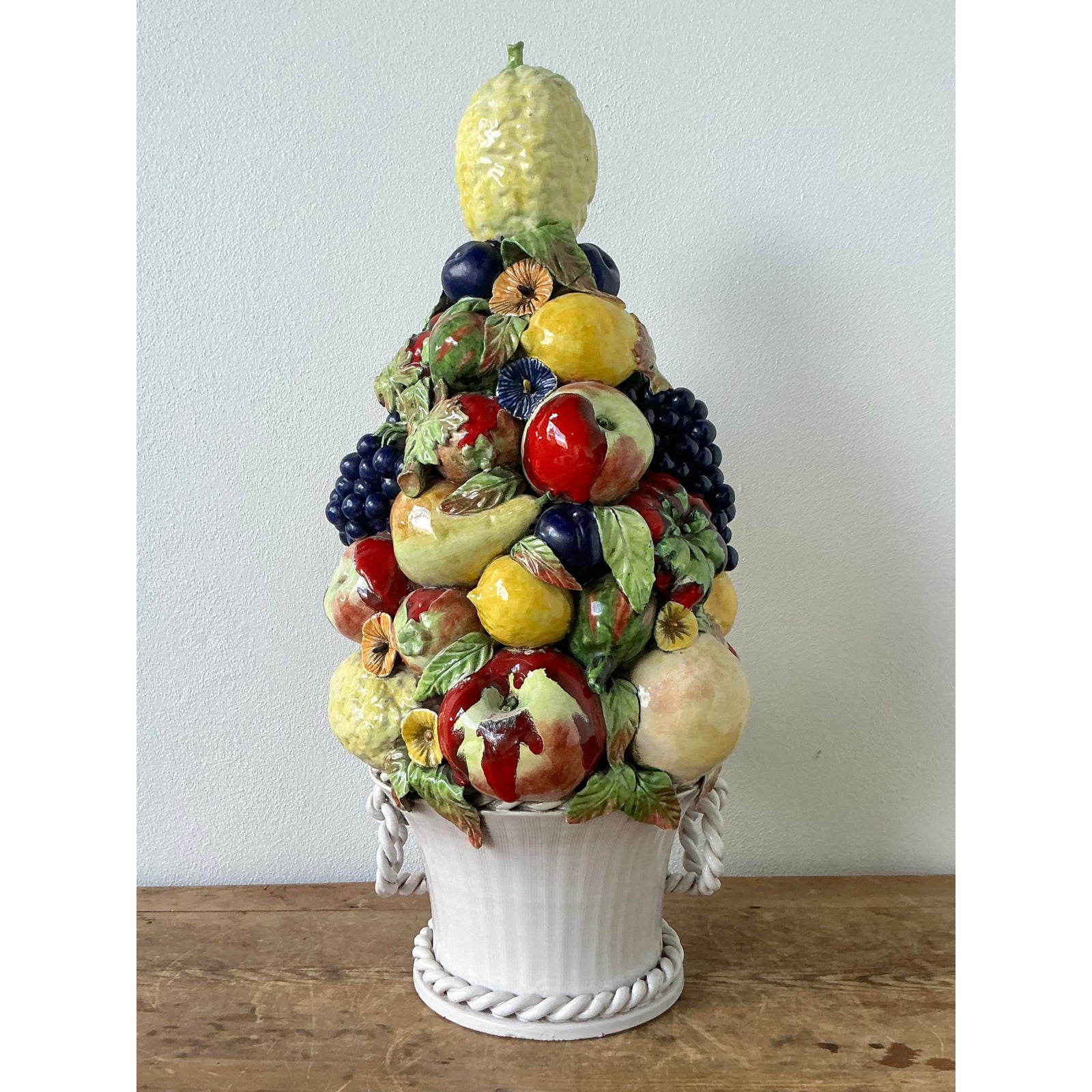 Vintage Italian Glazed Ceramic Fruit Topiary - Detail view