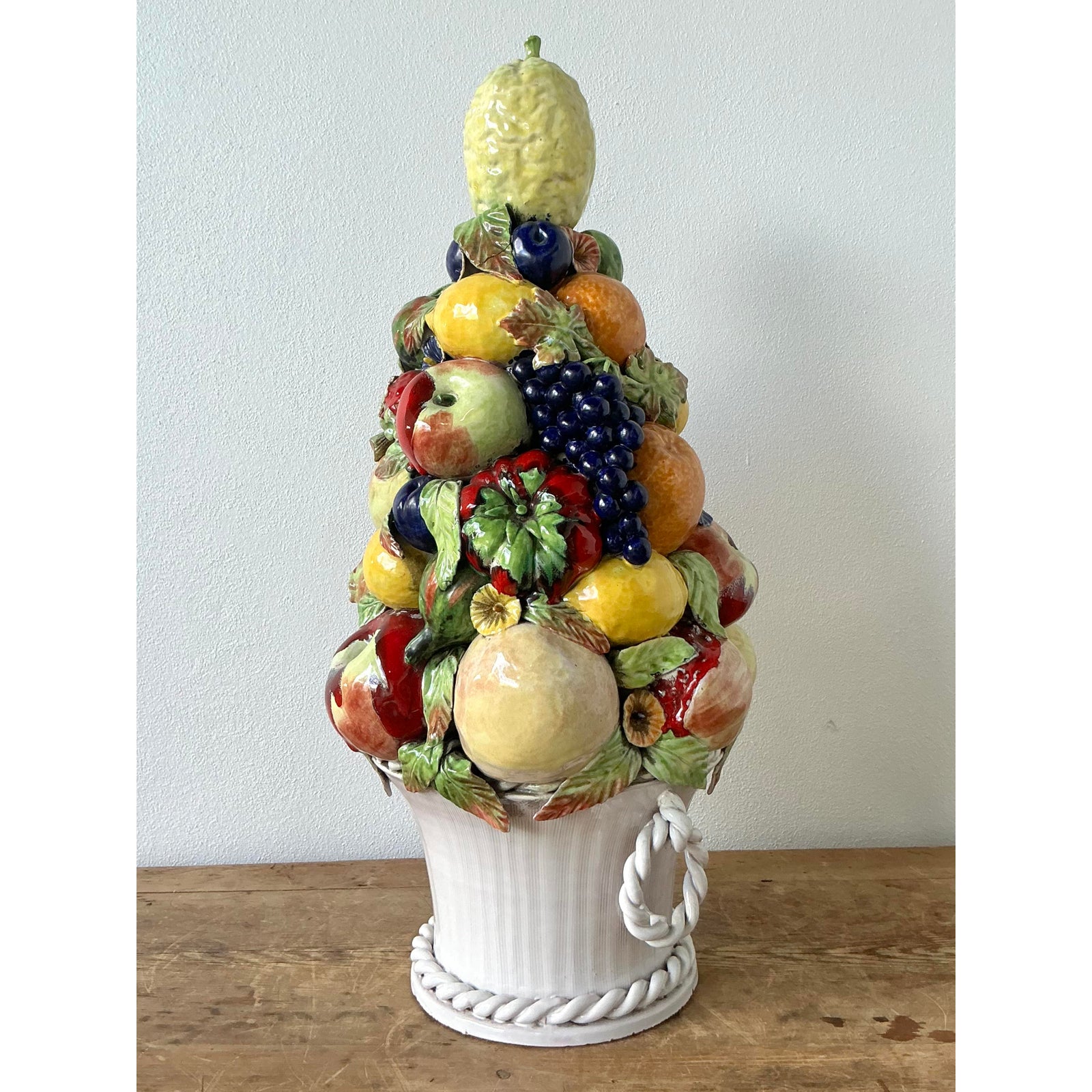 Vintage Italian Glazed Ceramic Fruit Topiary - Top view