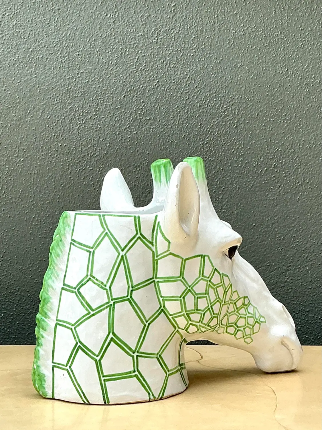 Vintage Italian Glazed Ceramic Giraffe Cache Pot - Side view